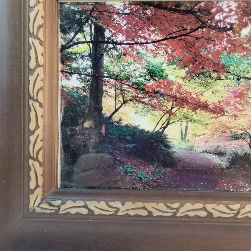 Autumn Pathway Photo Art Print Vintage Wooden Picture Frame Fall Foliage Leaf Co